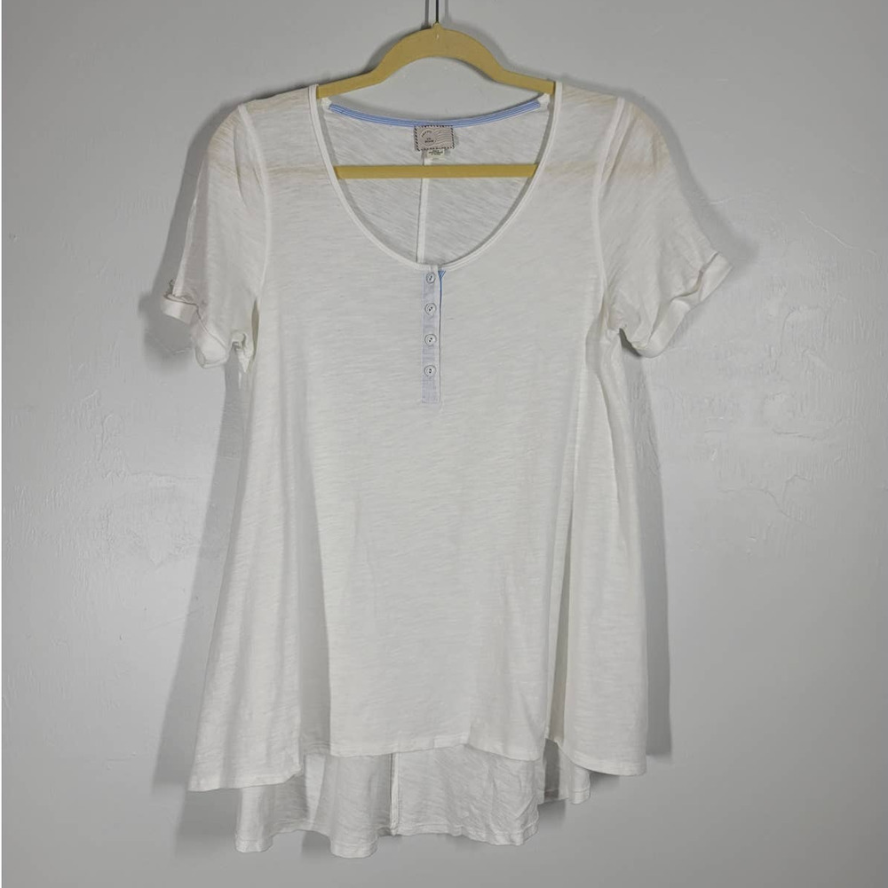 Anthropologie Postmark Round Neck Short Sleeve Hi-Low Hem Popover Top Size Med